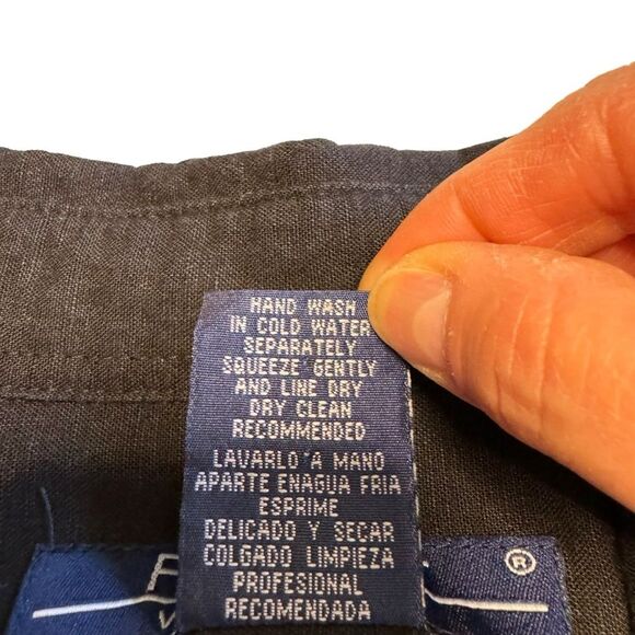 Linen Blend Men's Black Short Sleeve Button Front Shirt Sz Large - Picture 7 of 9